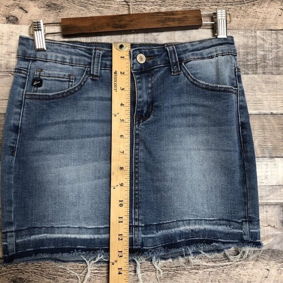 KanCan Denim Mini Skirt Size 25/3 Blue Jean Distressed Raw Hem Frayed - Picture 7 of 7